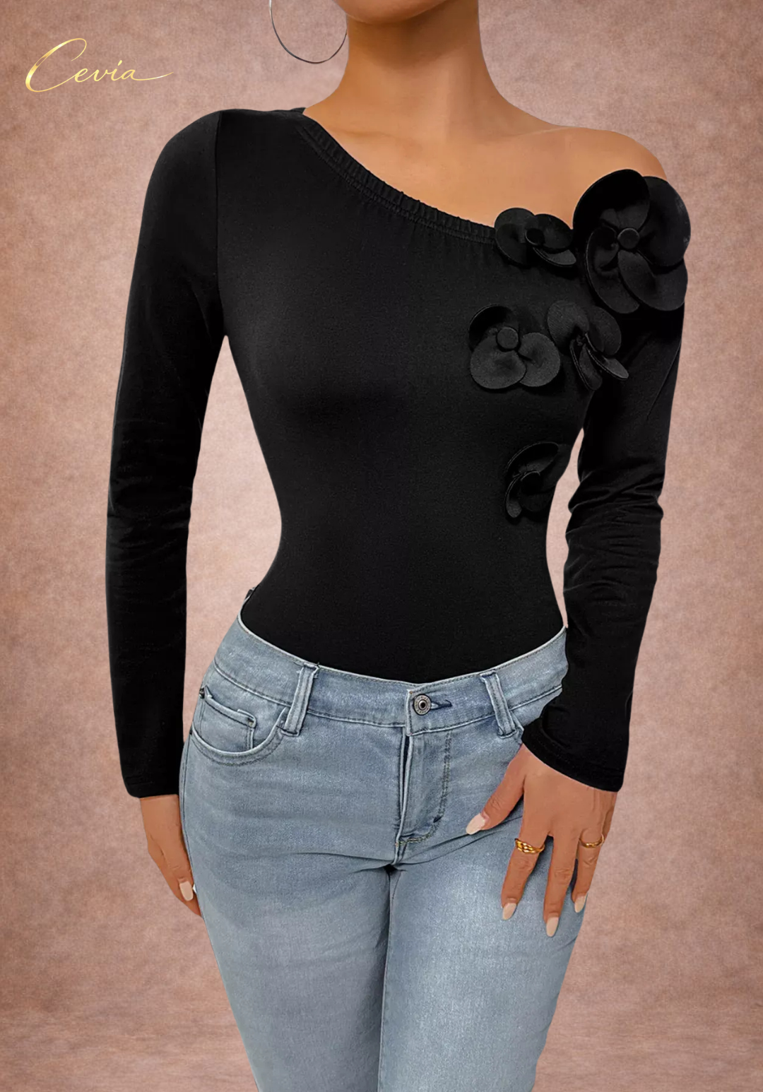 The Fioranne Sculpted Floral Noir Bodysuit