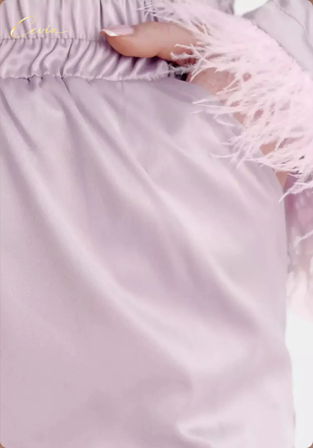 The Veloursé Plum Feather-Trim Satin Pajama Set