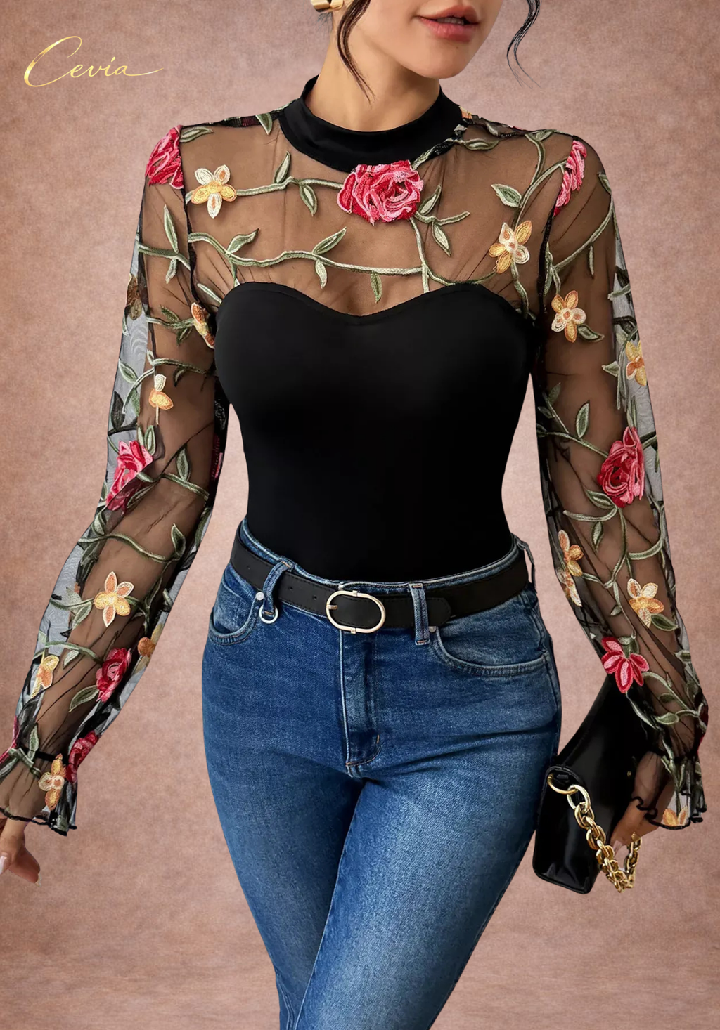 The Roséliane Embroidered Sheer Bodysuit