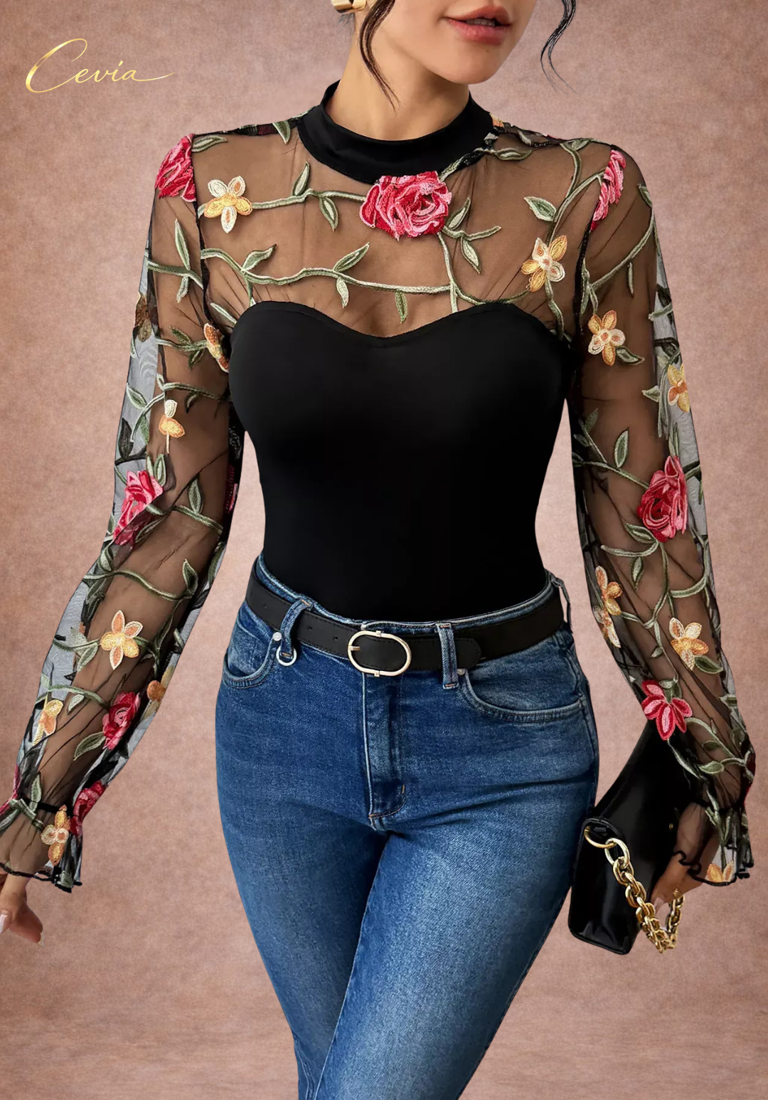 The Roséliane Embroidered Sheer Bodysuit