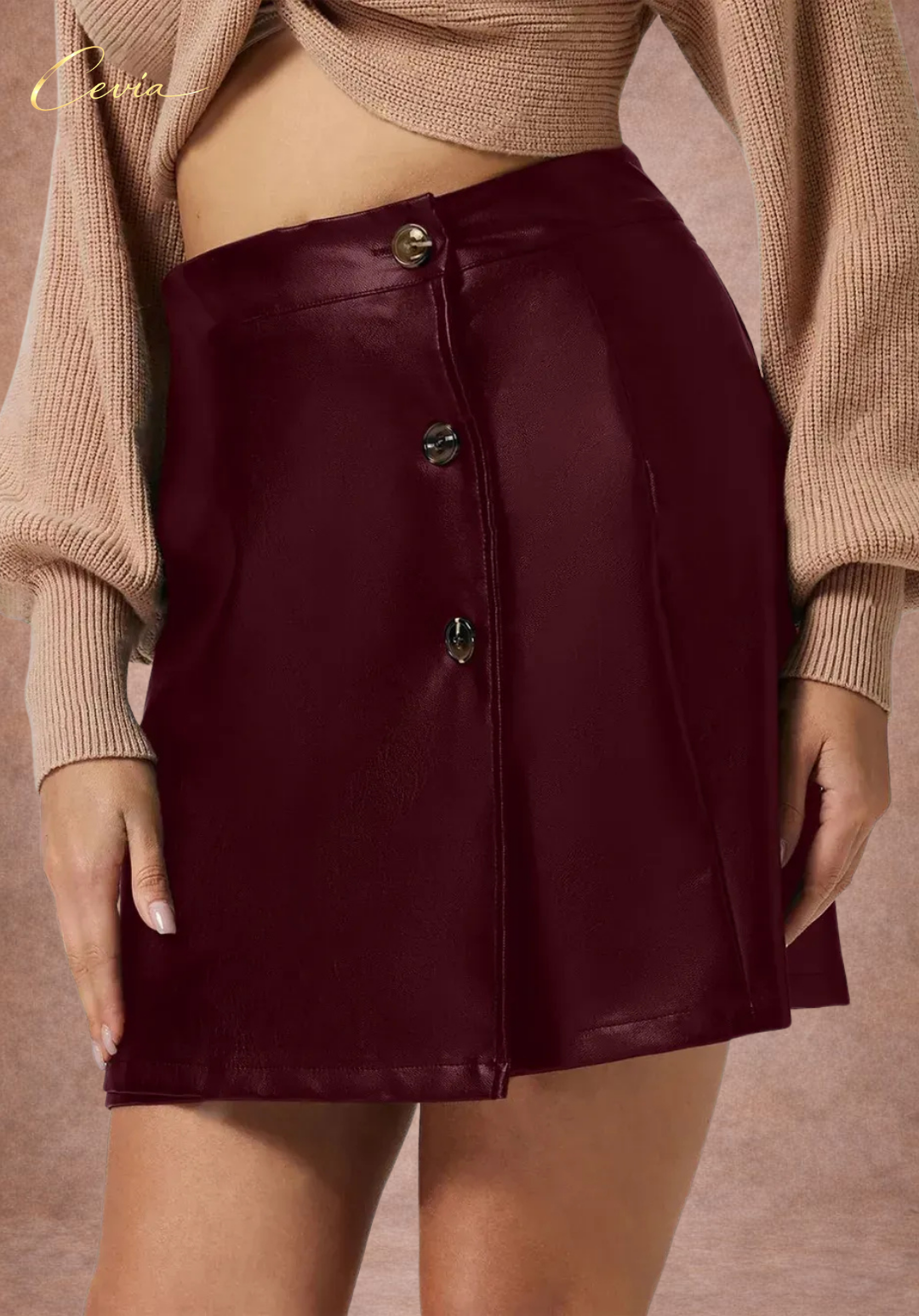 The Marleaux Luxe Faux-Leather Button Skirt
