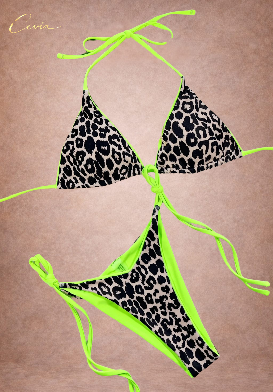 Hot Leopard Tie-Side Triangle Bikini Set