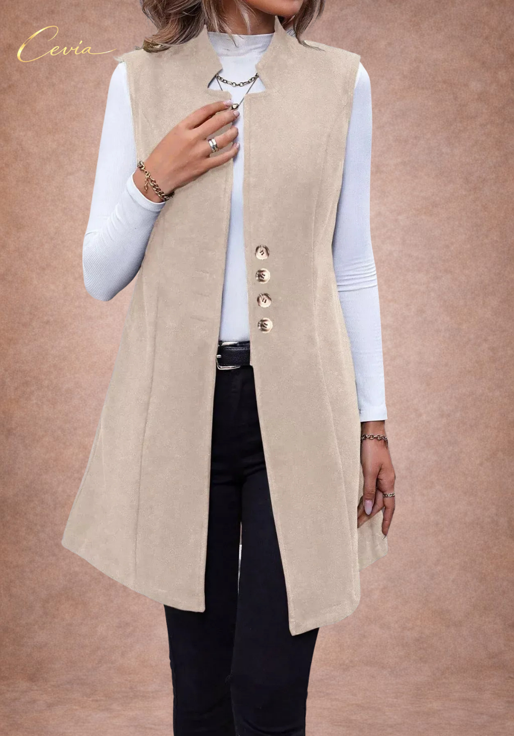 Sculpted Elegance Sleeveless Coat