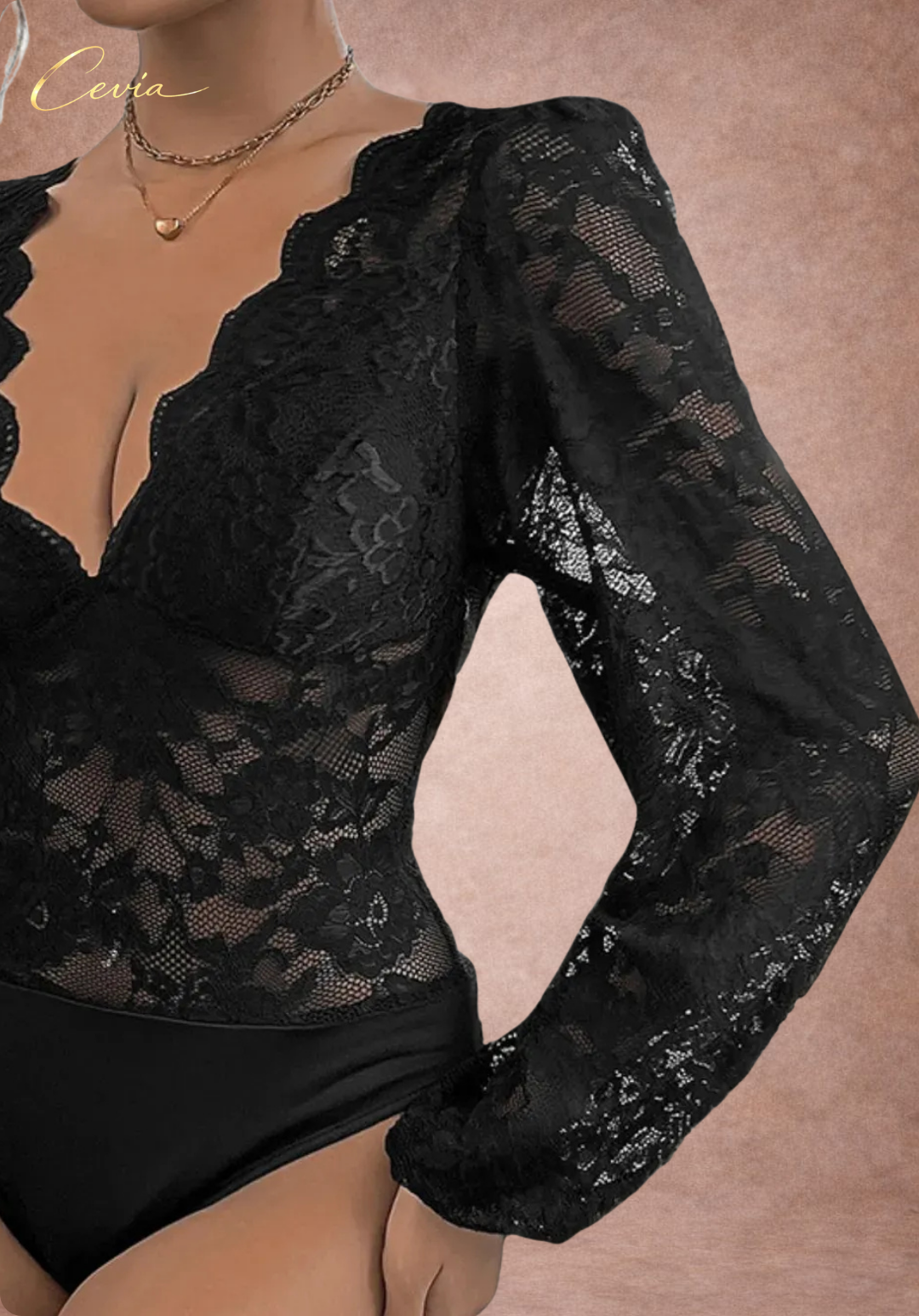 The Elysianne Noir Scalloped-Lace Bodysuit