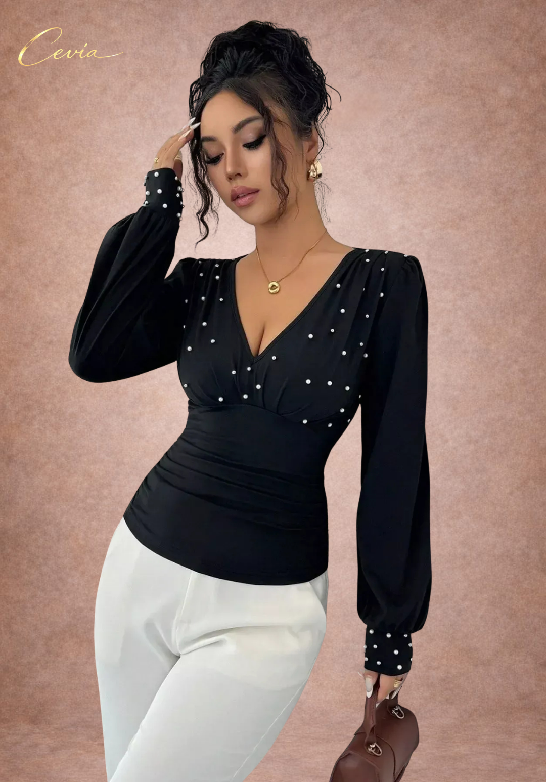 The Marivelle Pearl-Ruched Silhouette Top
