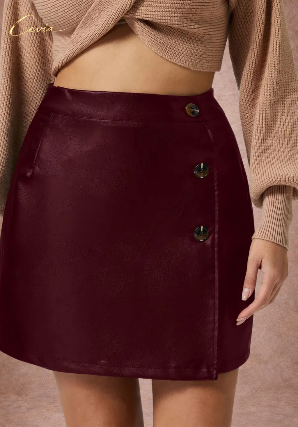 The Marleaux Luxe Faux-Leather Button Skirt