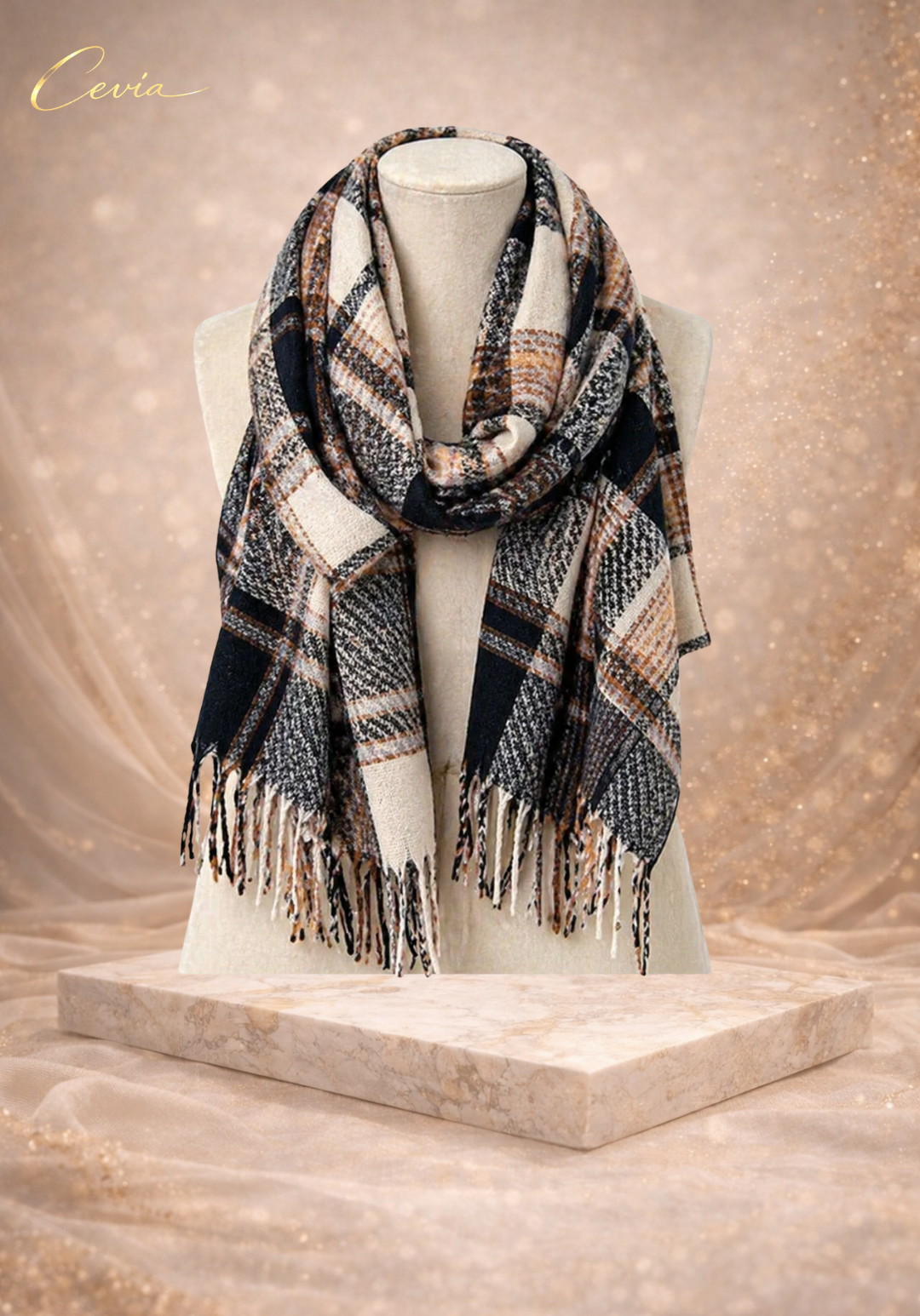 The Madelle Plaid Fringe Scarf