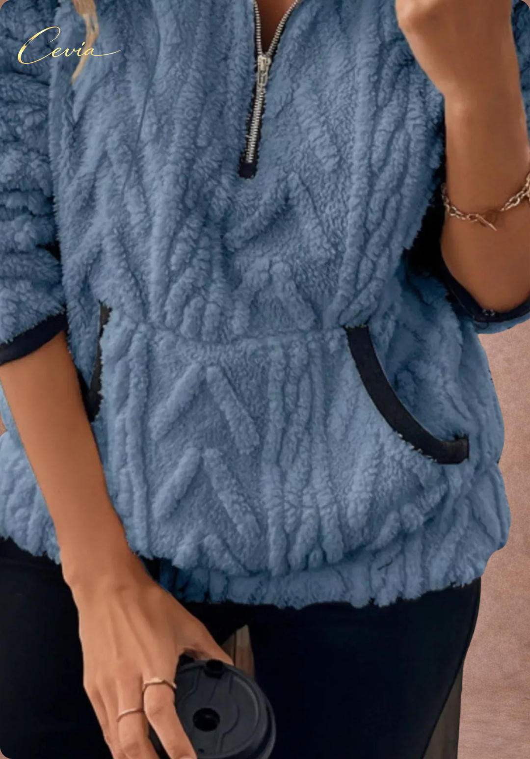 The Ivoria Textured Sherpa Half-Zip Plus Size