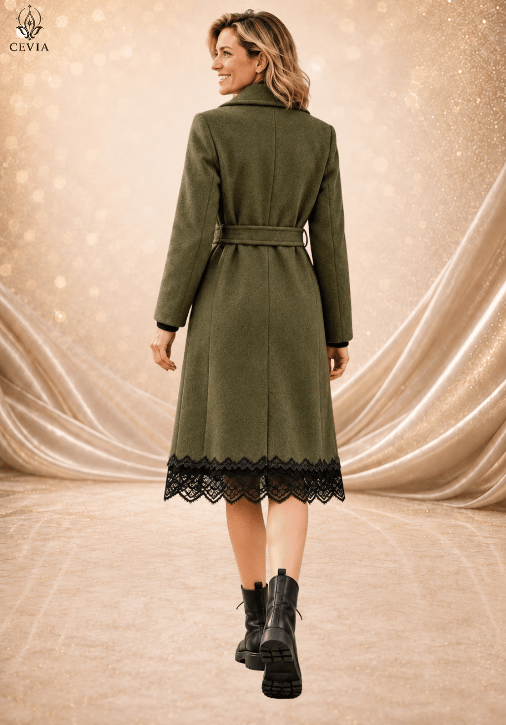 The Timeless Elegance Lace Trim Belted Coat