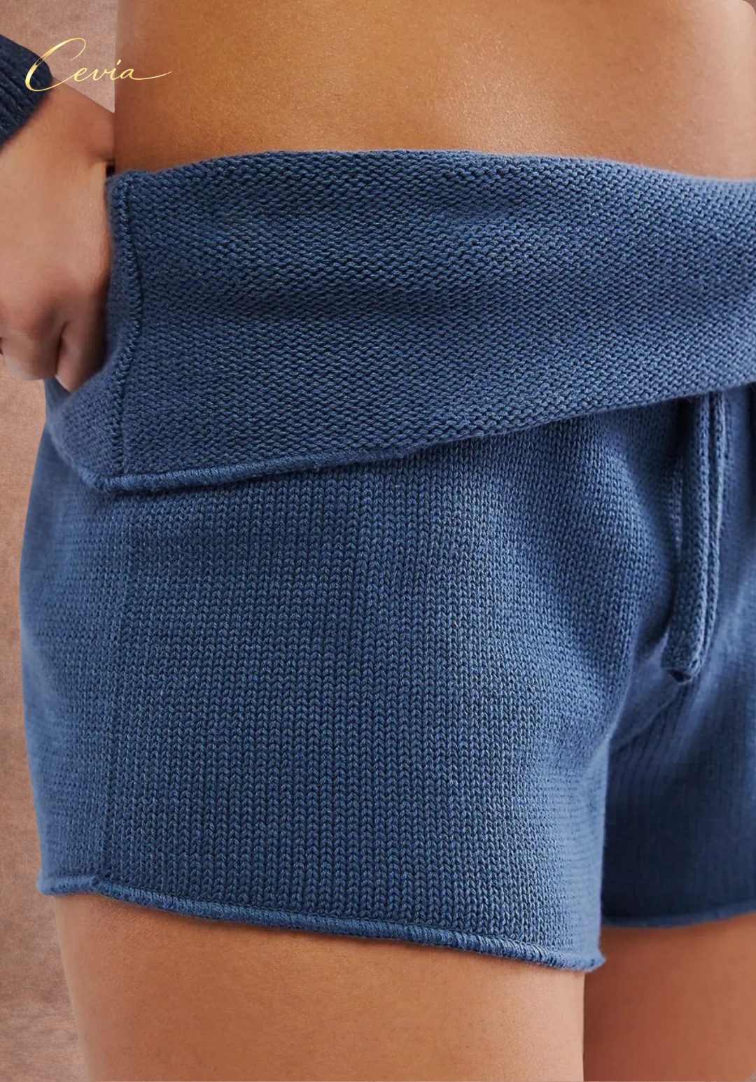 CEVIA Knit-Texture Tie-Waist Shorts