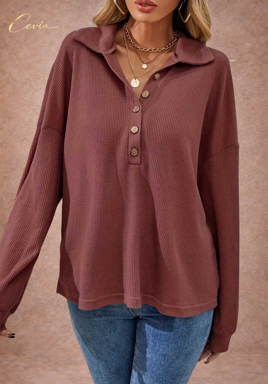 The Marvella Ribbed Button-Collar Top