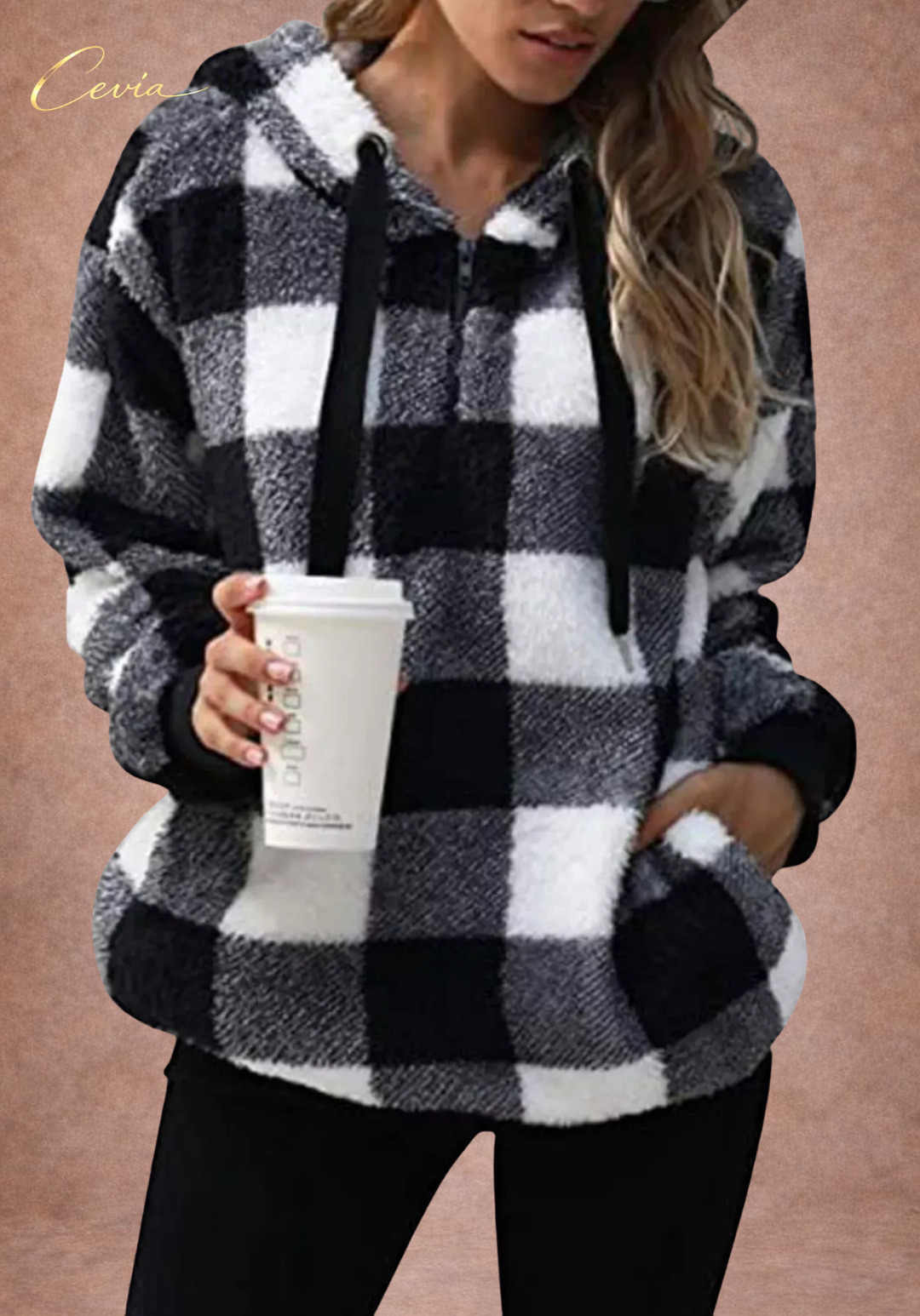 The Marcellinne Checkered Sherpa Hoodie plus size