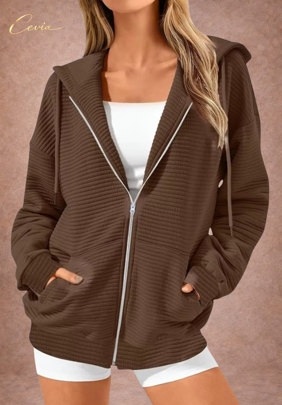 The Nyelle Ribbed Plush Zip Hoodie