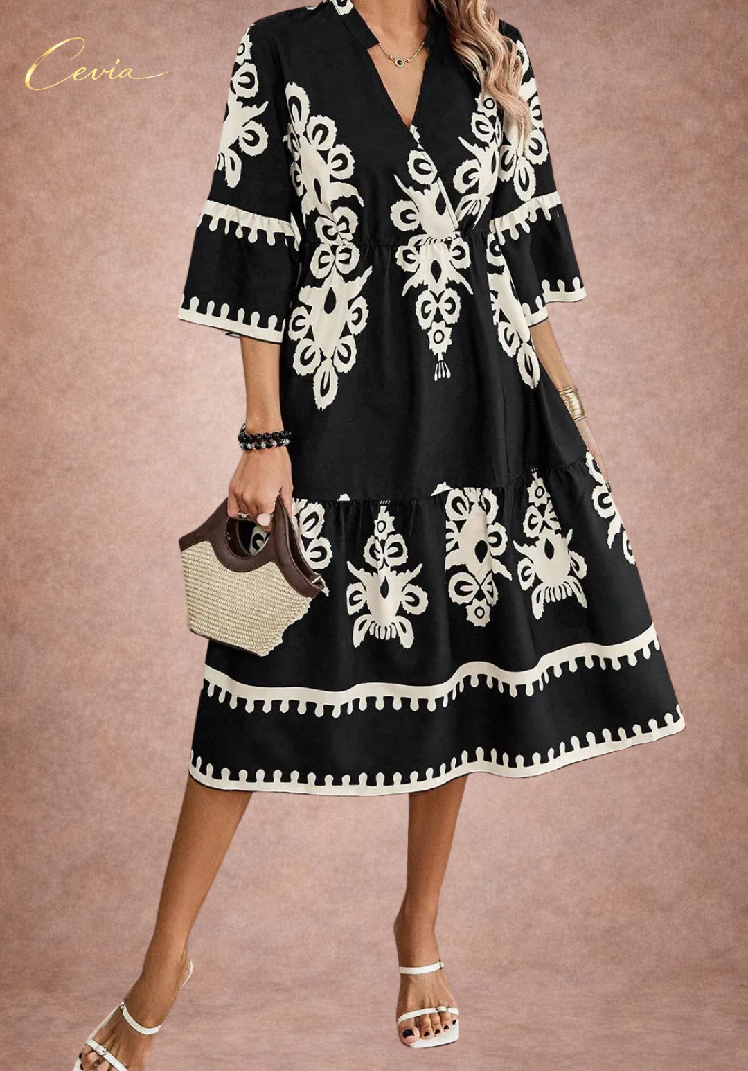 Bohemian V-Neck Tiered Mini Dress