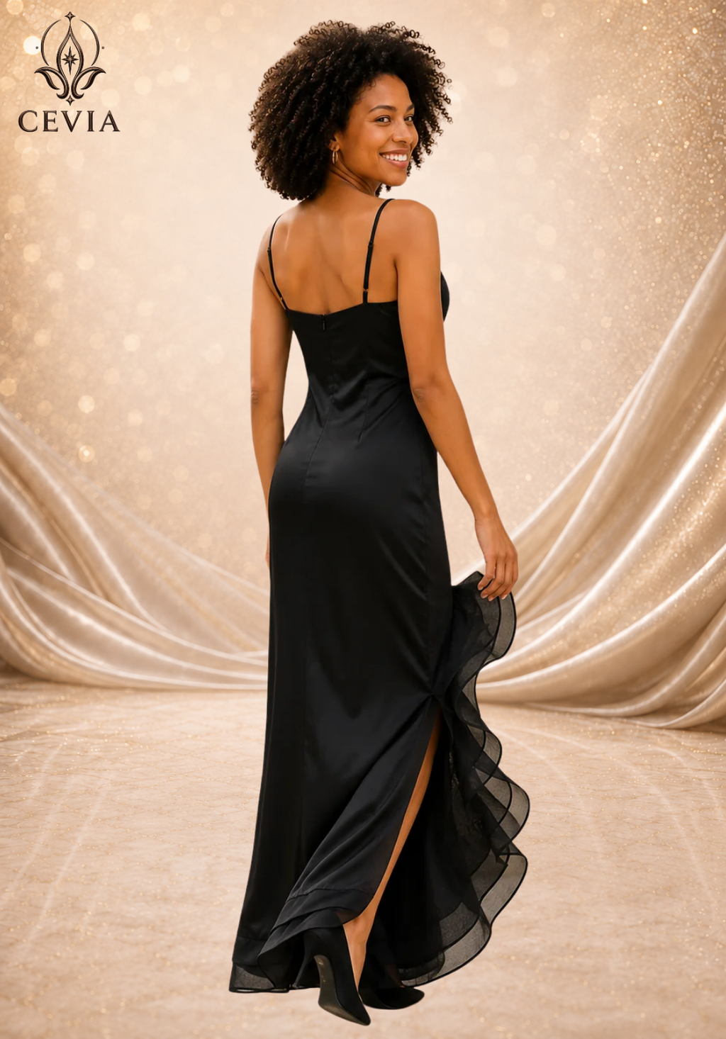 The Ruffled Slit Evening Maxi Dress