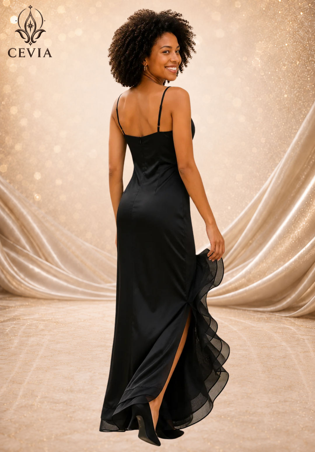 The Ruffled Slit Evening Maxi Dress