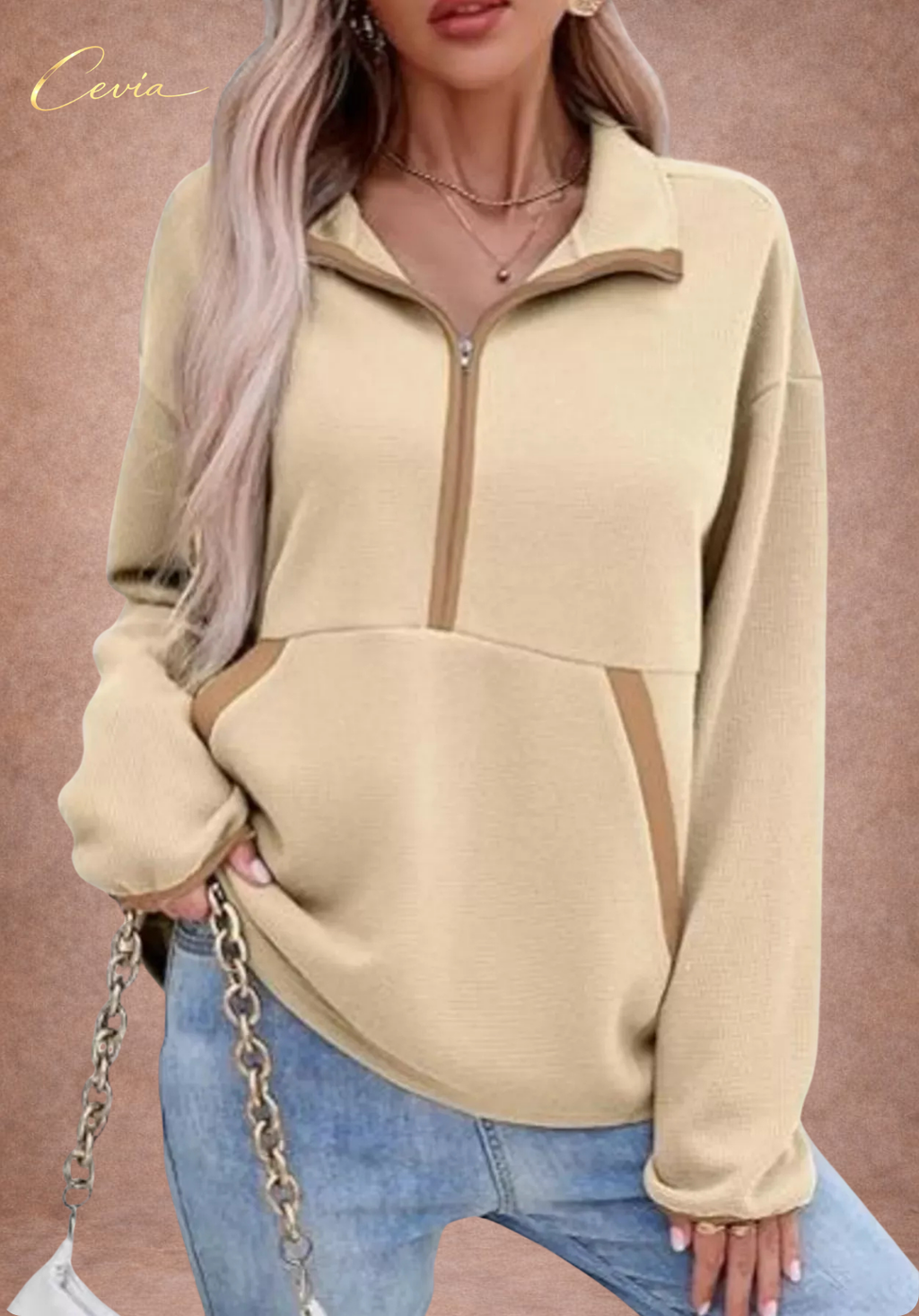 The Arlona Two-Tone Zip Pullover