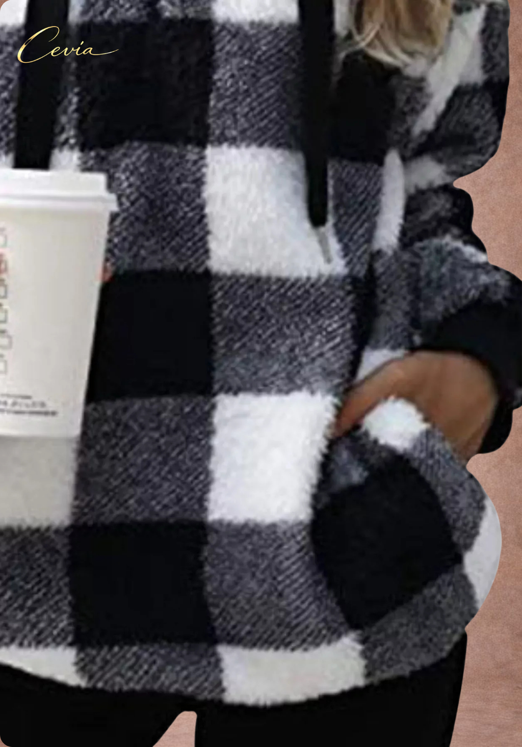 The Marcellinne Checkered Sherpa Hoodie plus size