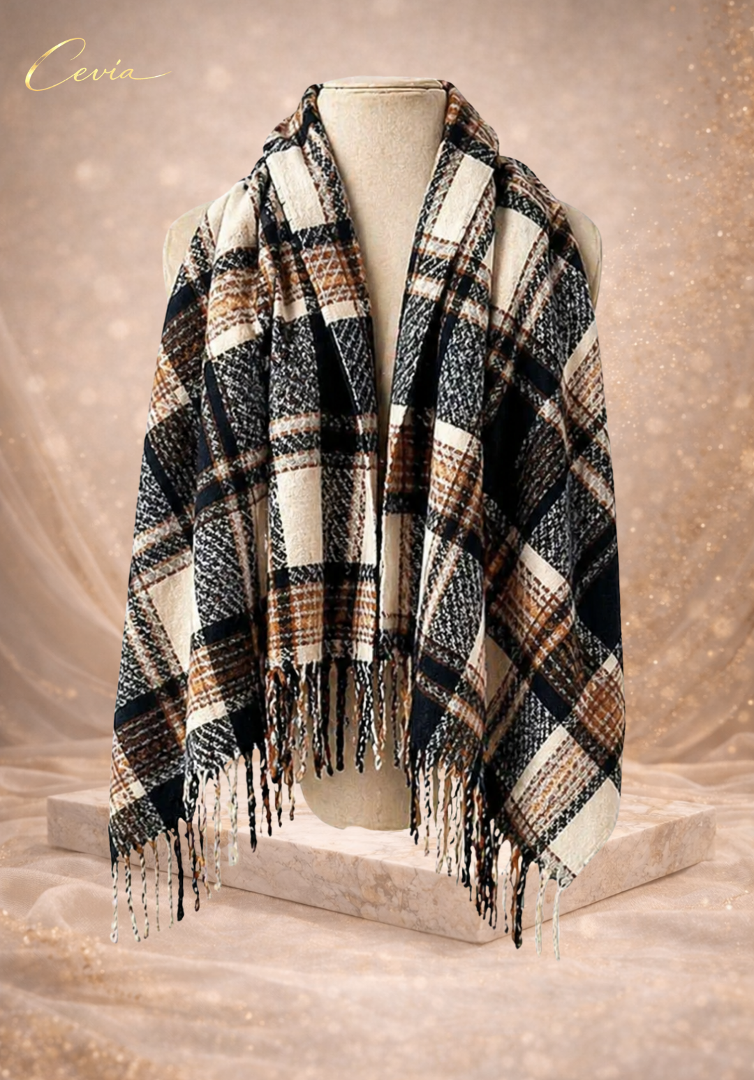 The Madelle Plaid Fringe Scarf