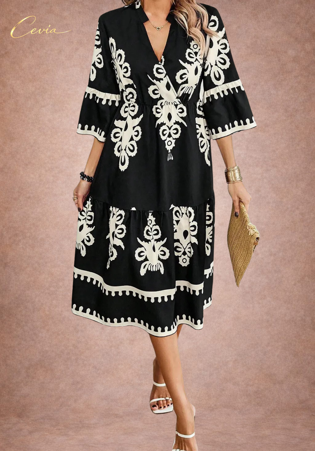 Bohemian V-Neck Tiered Mini Dress