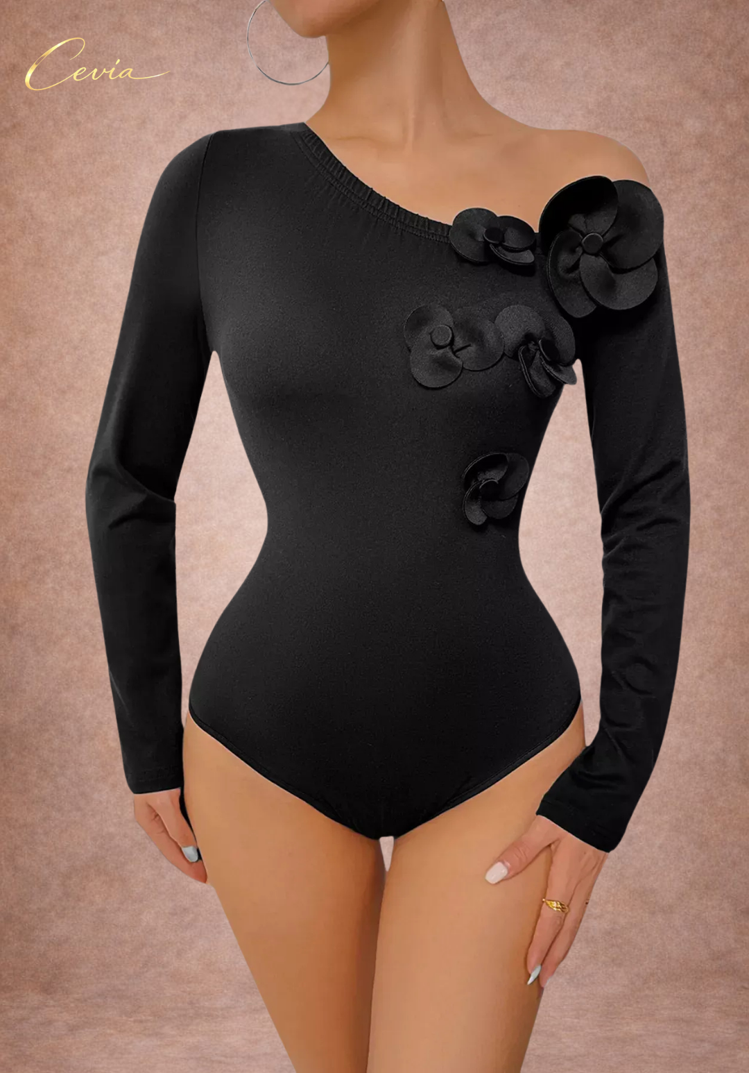 The Fioranne Sculpted Floral Noir Bodysuit