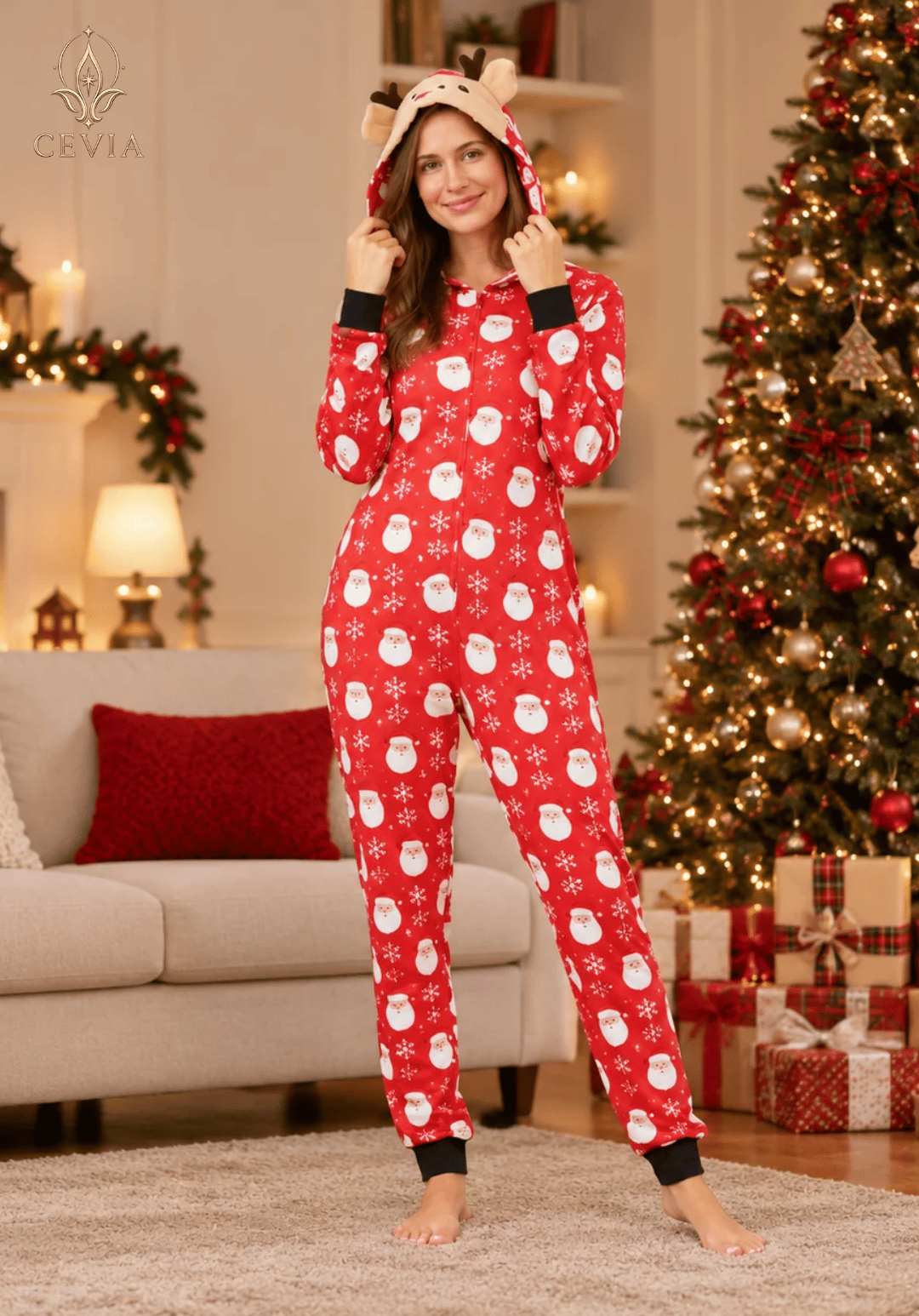 Conjuntos de Pijama Navideño Familiar a Juego con Capucha — Snowy Reindeer Magic