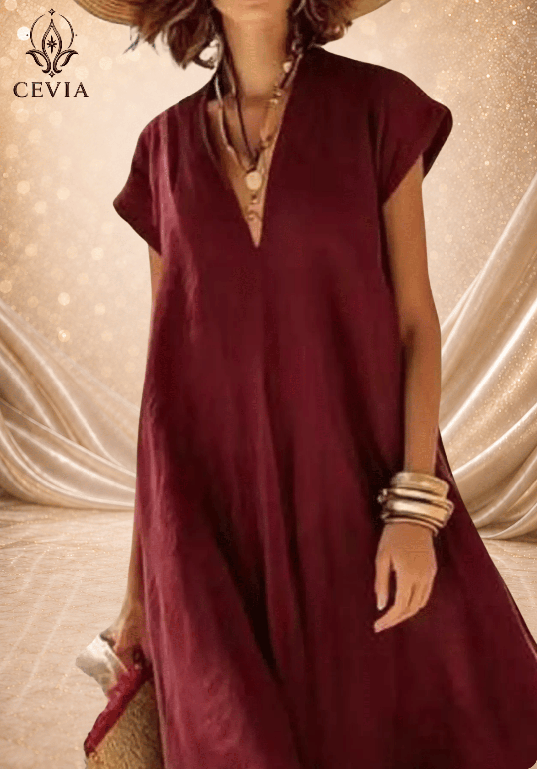 Contrast Hem V-Neck Relaxed Maxi Dress