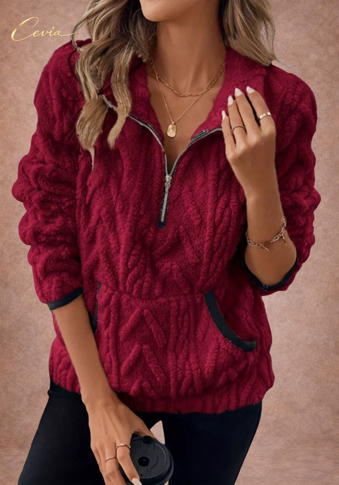 The Ivoria Textured Sherpa Half-Zip Plus Size