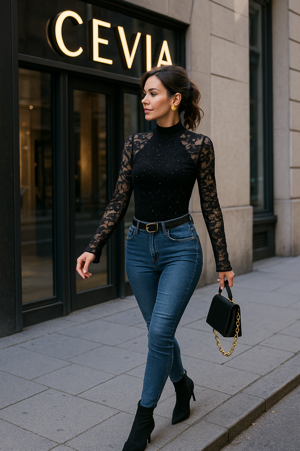 The Cerenelle Noir Lace-Illusion Bodysuit