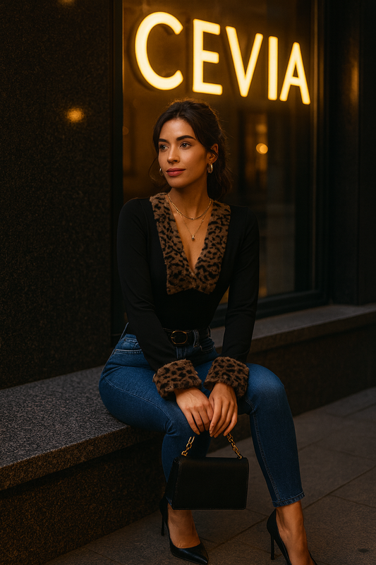 The Léonelle Velvet-Luxe Leopard Trim Bodysuit