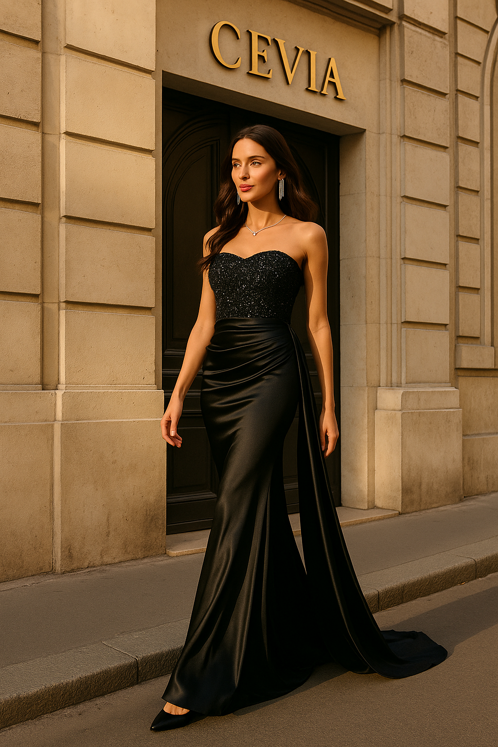 The Lurette Sequined Satin Gown