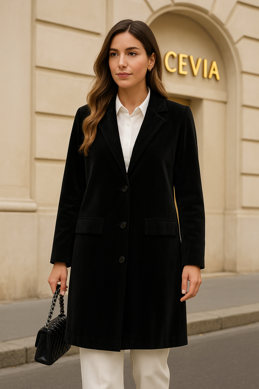 The Velvet Luxe Longline Blazer Coat