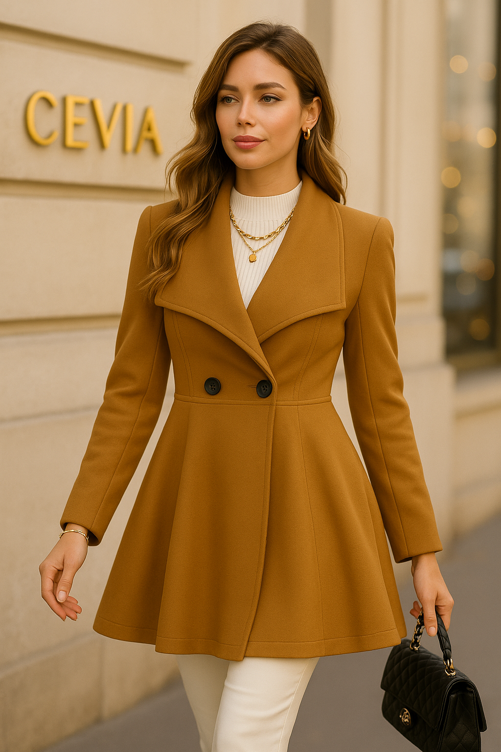 Flared Double-Breasted Elegance Coat