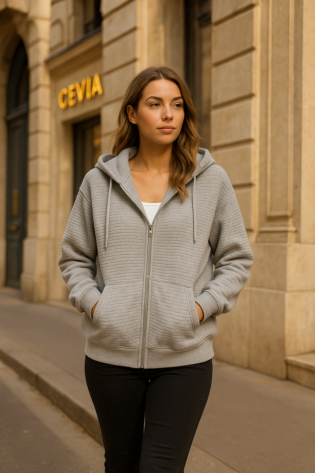 The Nyelle Ribbed Plush Zip Hoodie