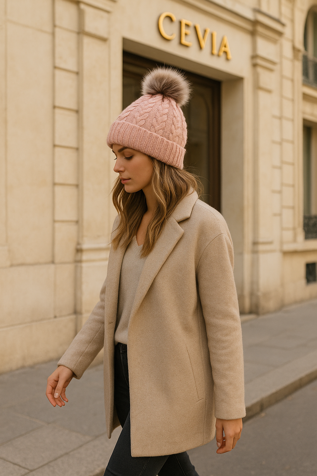 The Fioralle Cable-Pom Knit Beanie