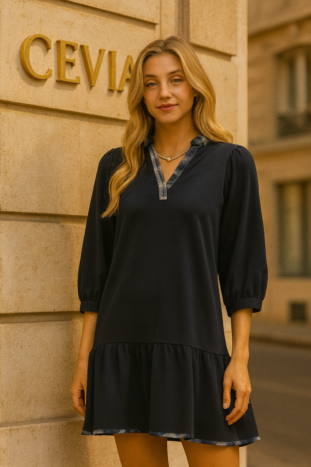 The Merrivelle Plaid-Trim Ruffle Hem Dress