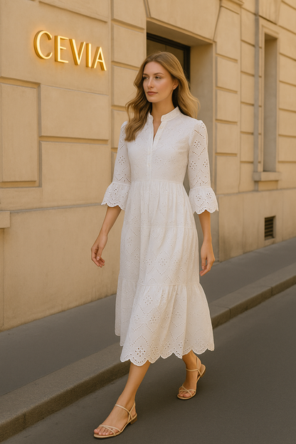 The Marivelle Eyelet-Tiered Midi Dress