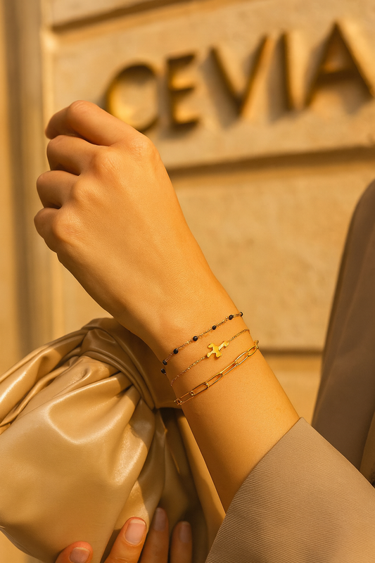 The Lucette Noir-Gold Layered Bracelet — Triple-Layer Minimal Luxe