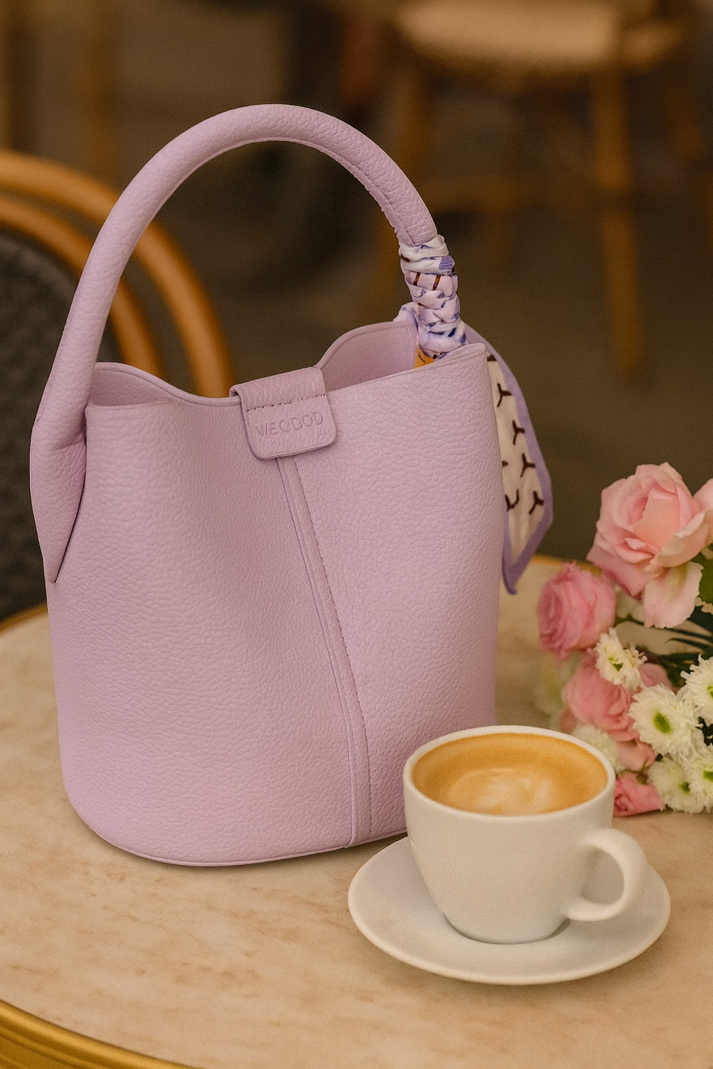 The Liliane Soft-Pebble Bucket Bag – Lavender Mist