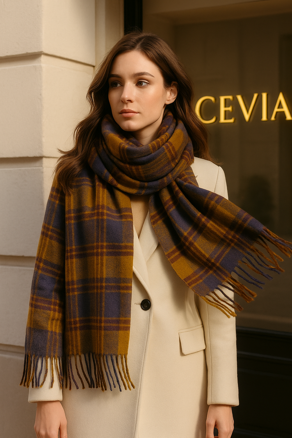 The Madelle Plaid Fringe Scarf