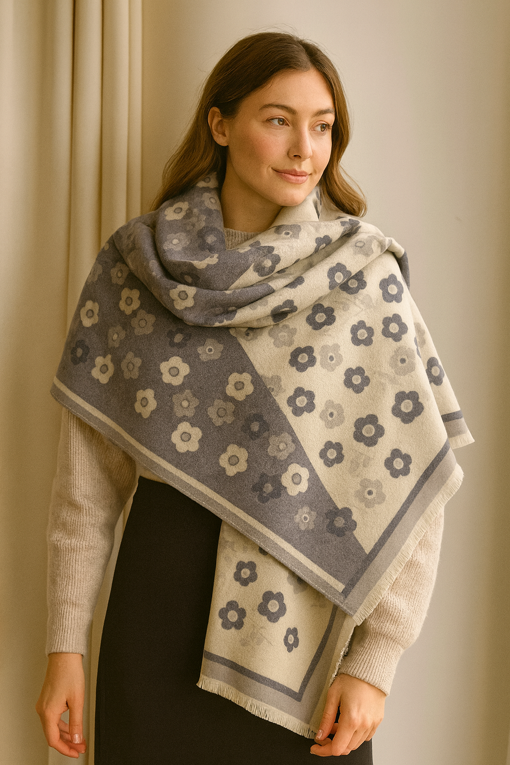 The Marivonne Reversible Floral-Soft Winter Scarf