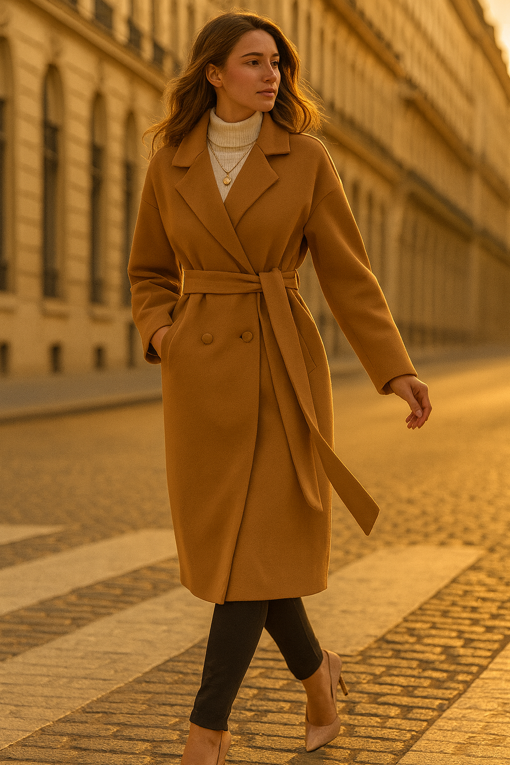 The Ravelle Camel-Belted Autumn Coat