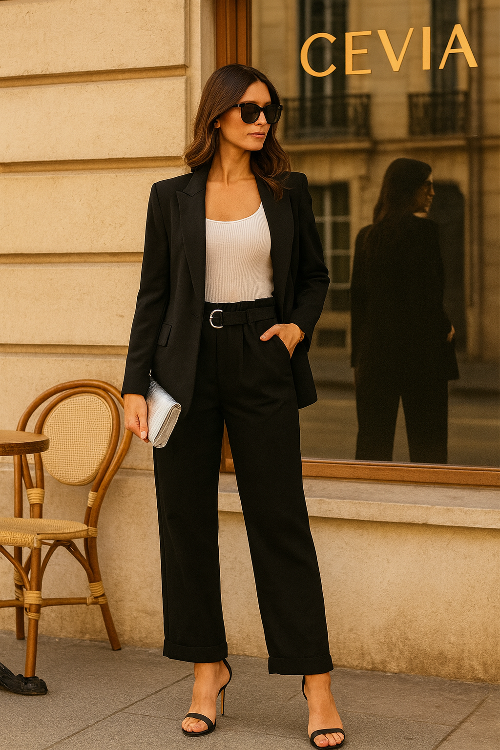 The Marivelle Belted Paper-Waist Tailored Pants