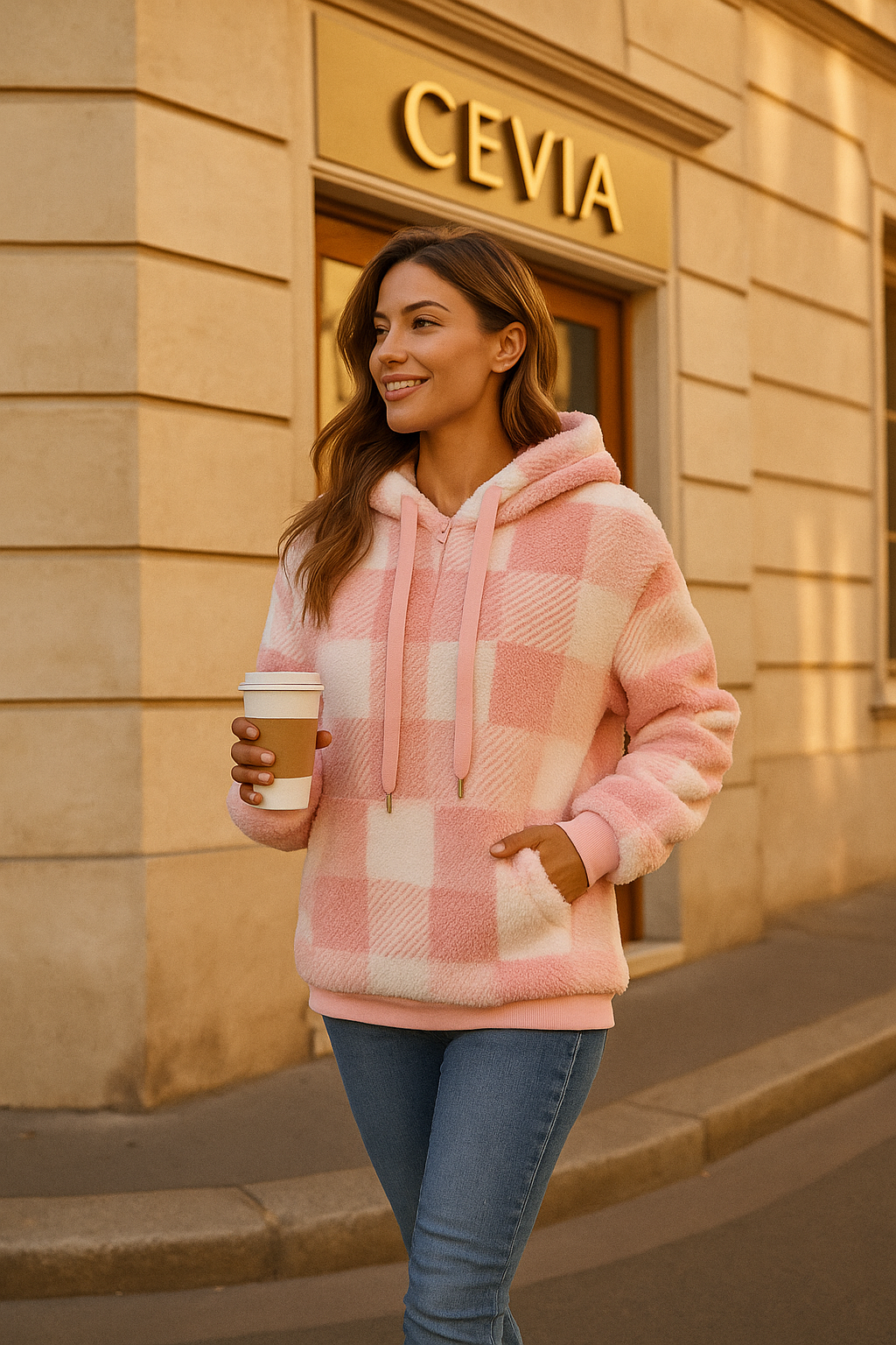 The Marcellinne Checkered Sherpa Hoodie plus size