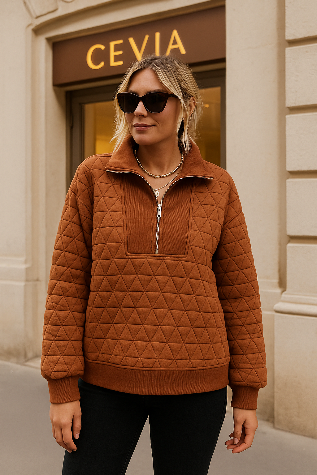 The Terralune Quilted Half-Zip Sweater