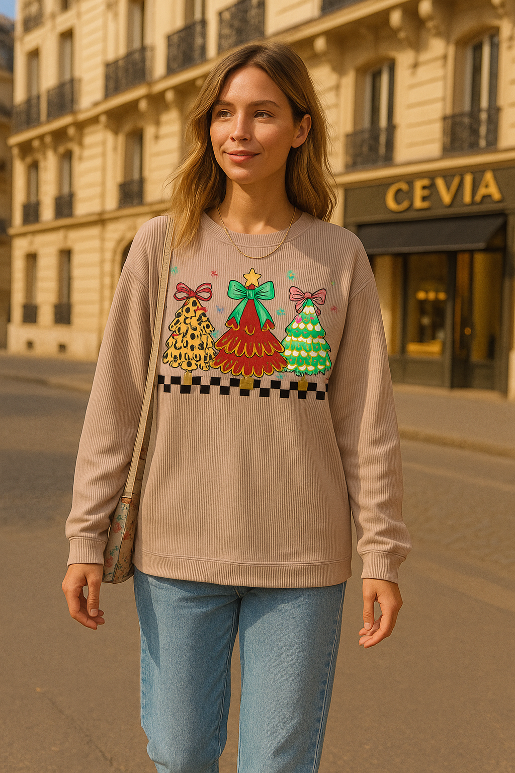 The Noellette Trio-Tree Festive Ribbed Top