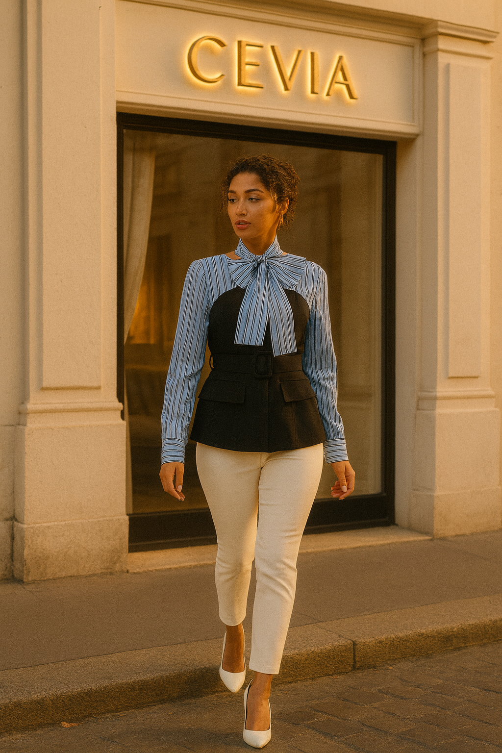 The Belmira Striped-Bodice Contrast Peplum Top