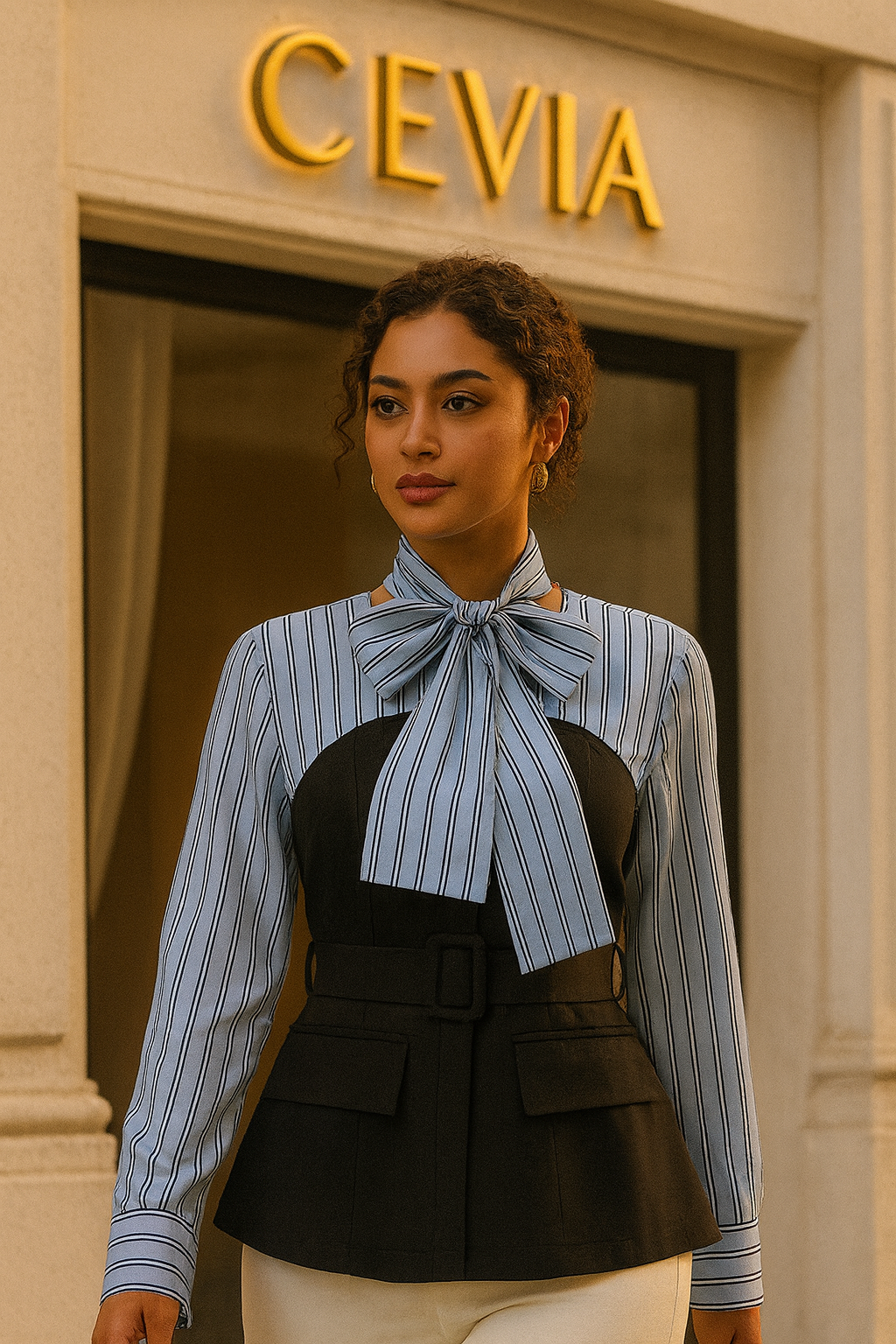 The Belmira Striped-Bodice Contrast Peplum Top