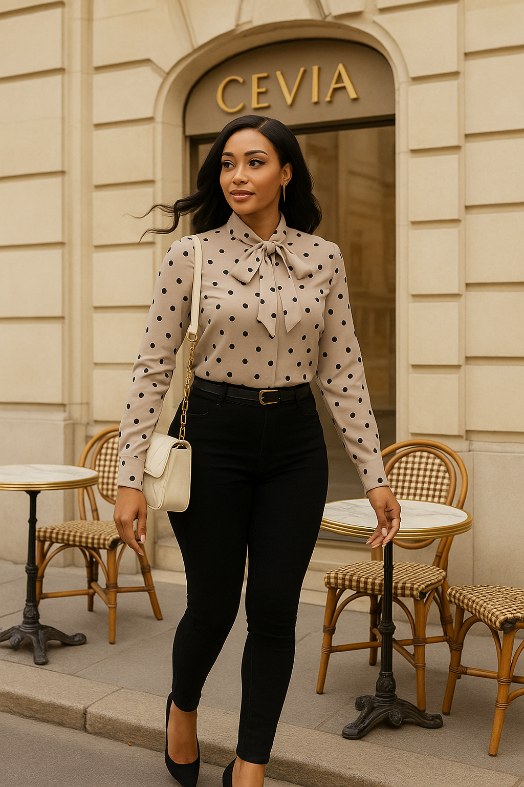 The Marivienne Polka-Dot Bow-Tie Elegance Blouse