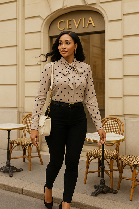 The Marivienne Polka-Dot Bow-Tie Elegance Blouse